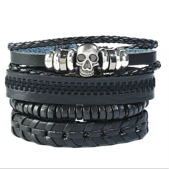 Men’s Genuine Leather Layered Bracelet - Picture 2 of 3